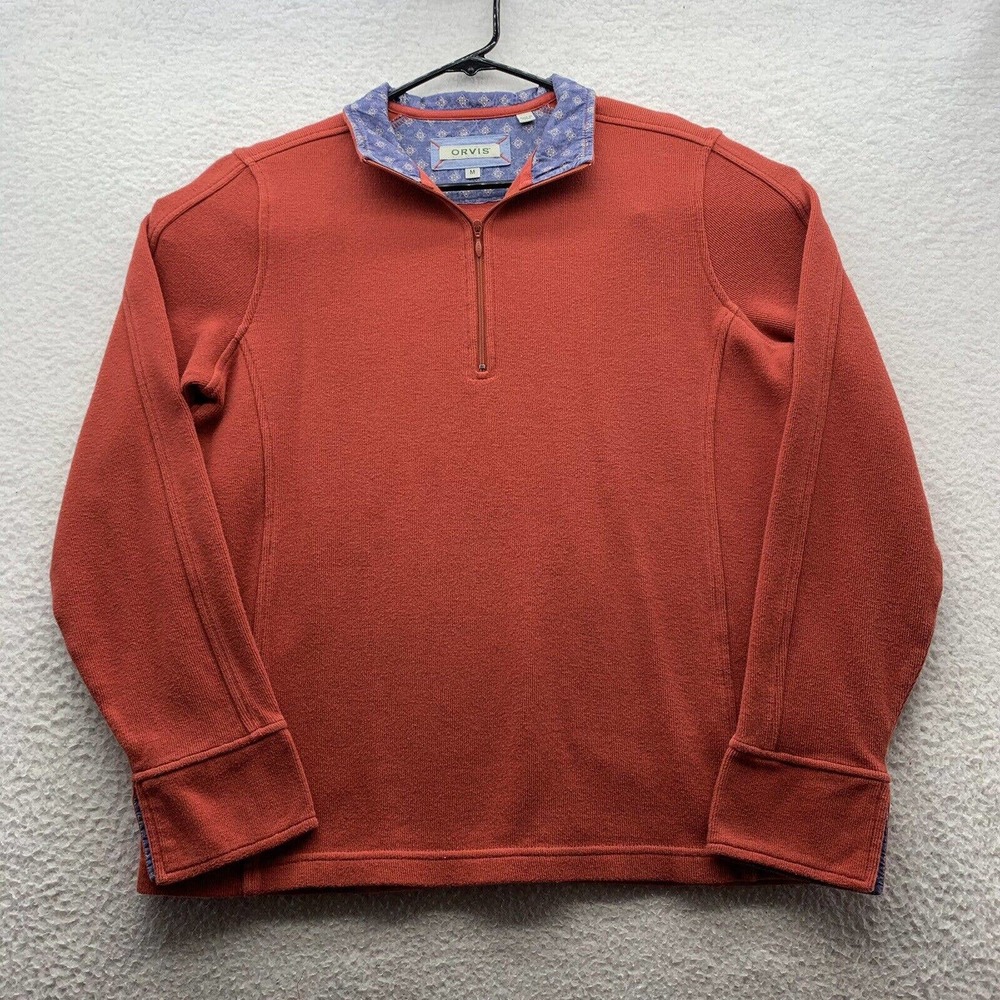 Orvis‎ 1/4 Zip Knit Jacket Mens Medium M Flip Cuff Red Blue Floral Outdoors Dad - Picture 4 of 13